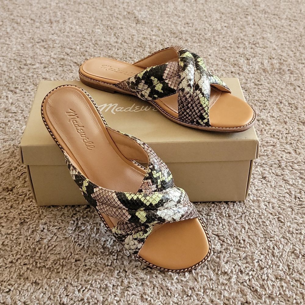 New Madewell Skyler Slide Sandal Snake Embossed Leather 8 Women